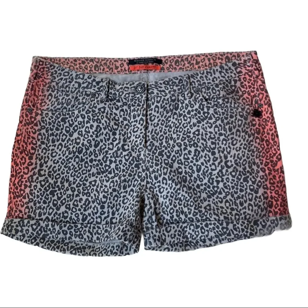 Maison Scotch Cuffed Leopard Print Jean Shorts